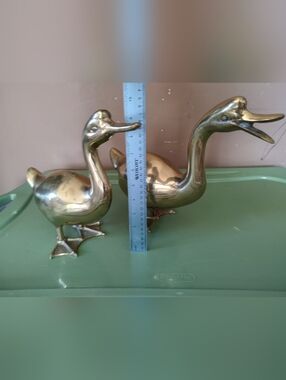 Brass Duck Sculpture - Decorative Gold Duck Figurines Pair Gatco